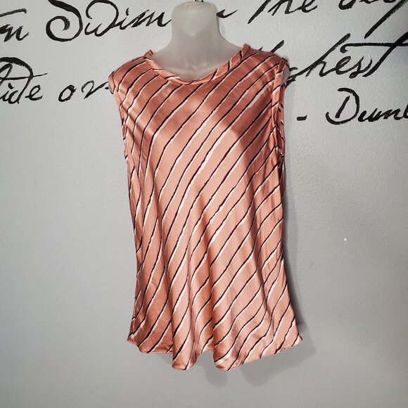 Rebecca Taylor 100% Pink Striped Silk Sleeveless Blouse, 16 - Picture 1 of 6